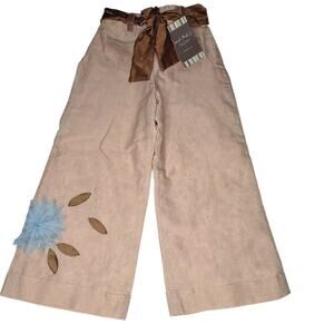 Meli Meli Boutique Girl Wide Leg Pant 4 Floral Applique Sailor Blush Cotton Silk